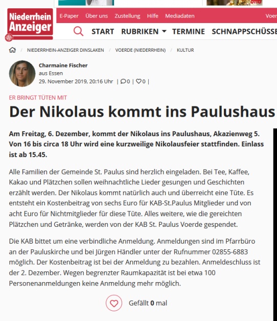 Bericht auf Lokalkompass.de vom 29.November (Niederrhein Anzeiger (NA) -Klicken und lesen
